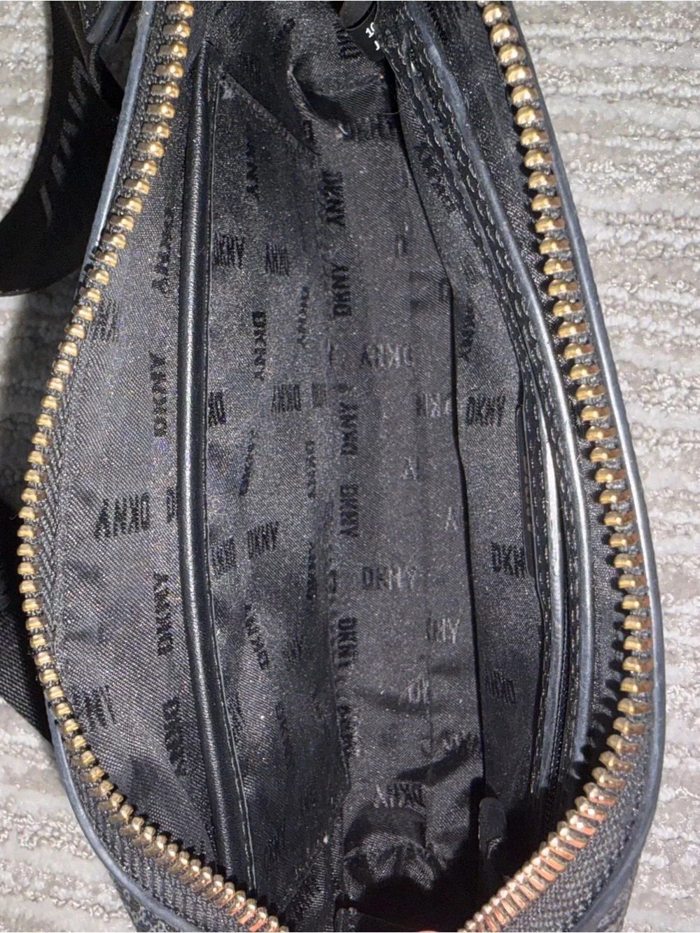 DKNY Black Monogram Messenger Bag with Branded Strap